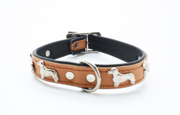 Dackel Lederhalsband lang 45  verschiedene Farben