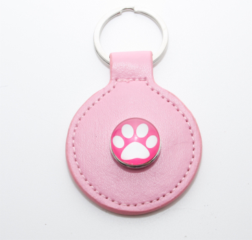 Schlüsselanhänger Leder mit Glasbutton rund in 6 Farben