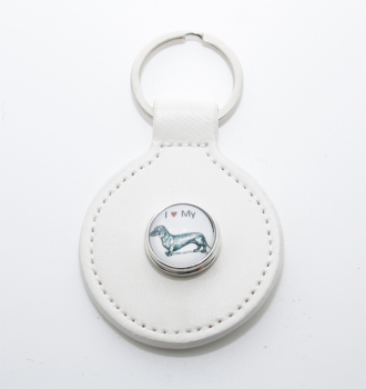 Schlüsselanhänger Leder mit Glasbutton rund in 6 Farben