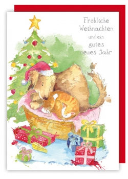 Klappkarte Weihnachten Dackel & Katze