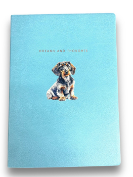 Notizbuch PU-Leder blau mit Rauhi oder Kurzhaardackel