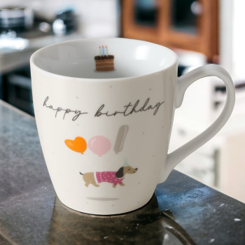 Geburtstagsjumbobecher Dackel mit drei Ballons
