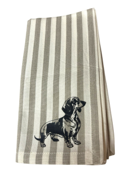 Gestreifte Stoffserviette mit Kurzhaardackel schwarz