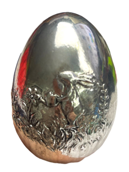 Osterei silber mit Hasenmotiv