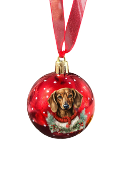 Weihnachtskugel rot mit Kurzhaardackelmotiv