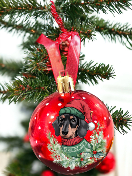 Weihnachtskugel rot mit Rauhhaardackelmotiv