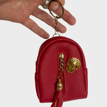 Lederrucksack für Kotbeutel rot