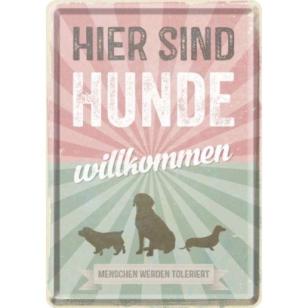 Blechpostkarte - PfotenSchild - Hunde willkommen
