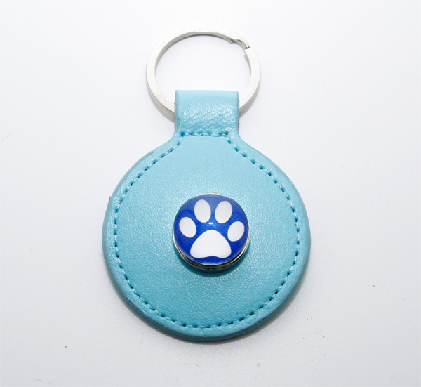 Schlüsselanhänger Leder mit Glasbutton rund in 6 Farben