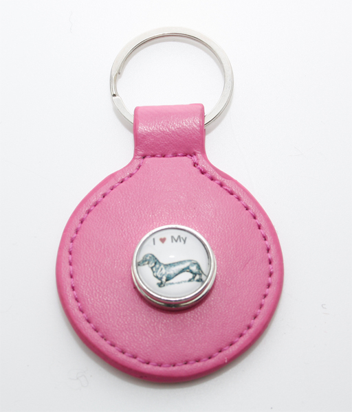 Schlüsselanhänger Leder mit Glasbutton rund in 6 Farben