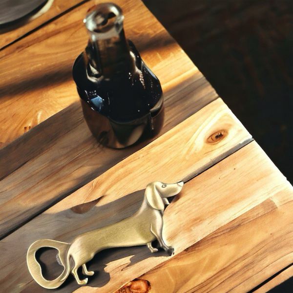 Flaschenöffner mit Dackel in bronze od. silber