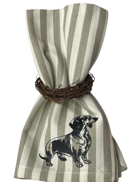 Gestreifte Stoffserviette mit Kurzhaardackel schwarz