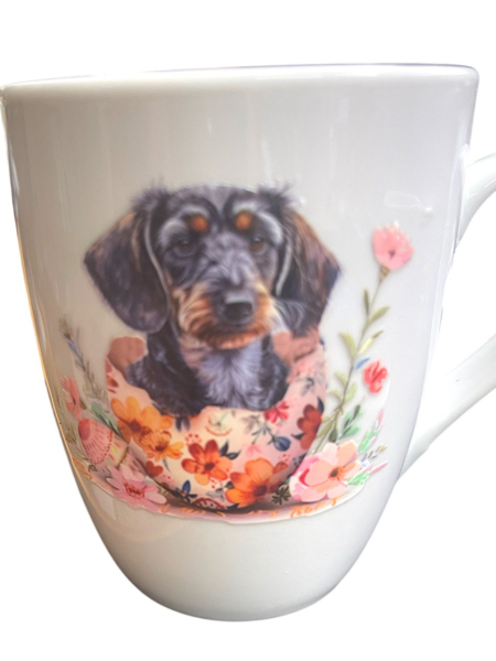 Kaffeebecher Dackel im blumigen Osterei