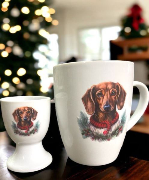 Weihnachtstasse mit Kurzhaardackelmotiv