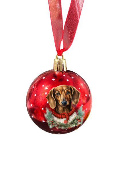 Weihnachtskugel rot mit Kurzhaardackelmotiv
