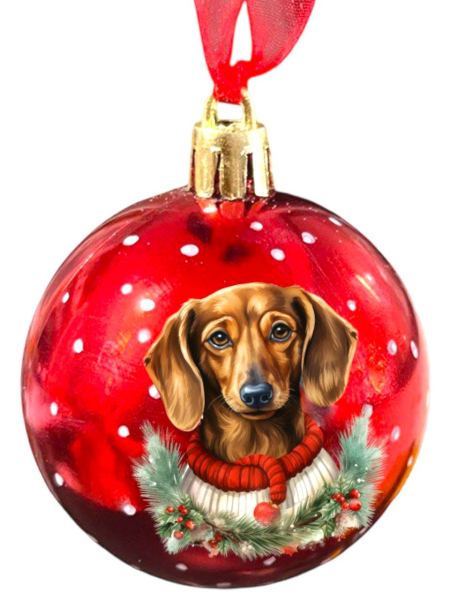 Weihnachtskugel rot mit Kurzhaardackelmotiv