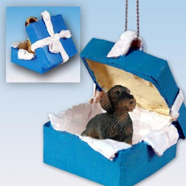 Weihnachtsbaumanhänger in blauer Geschenkbox