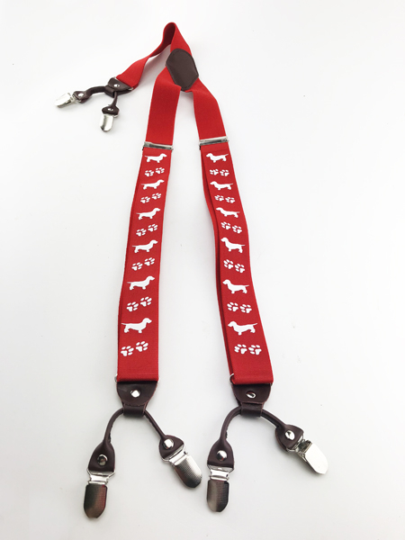 Hosenträger Rot mit Dackelmotiven